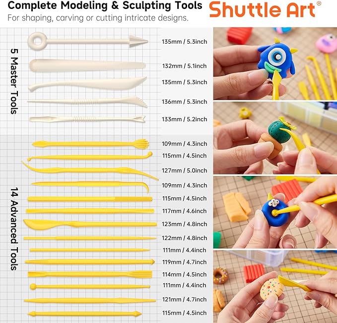 Shuttle Art Polymer Clay Kit, 50 Colors, Soft Oven Clay Kit, 19 Carving Tools - Image 3
