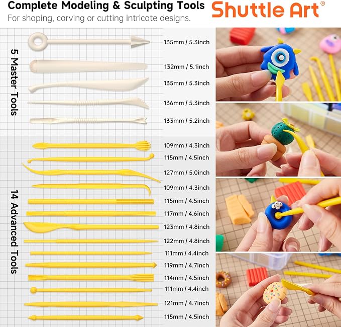 Shuttle Art Polymer Clay Kit, 57 Colors, Soft Oven Clay Kit, 19 Carving Tools - Image 3