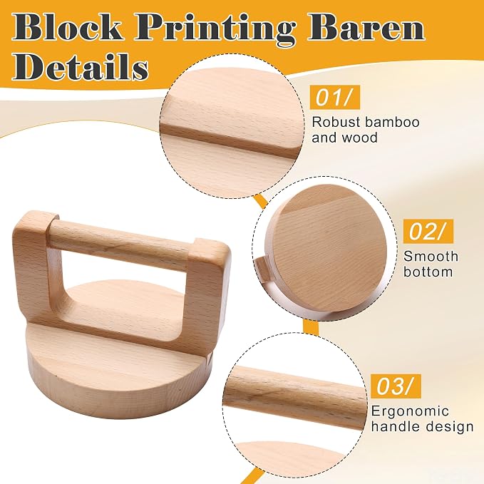 Coitak 1+1 Pcs Wooden Block Printing Baren - Image 4