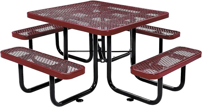 Global Industrial 46" Square Picnic Table, Expanded Metal, Attached Benches by GlobalIndustrial