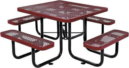 Global Industrial 46" Square Picnic Table, Expanded Metal, Attached Benches by GlobalIndustrial