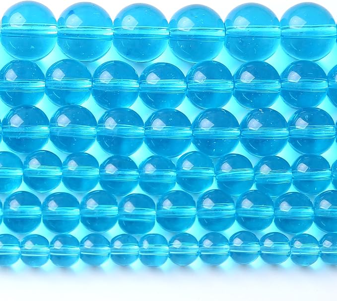 8MM Lake Blue Glass Beads Natural Gemstone Round Loose Stone Beads by Unknown
