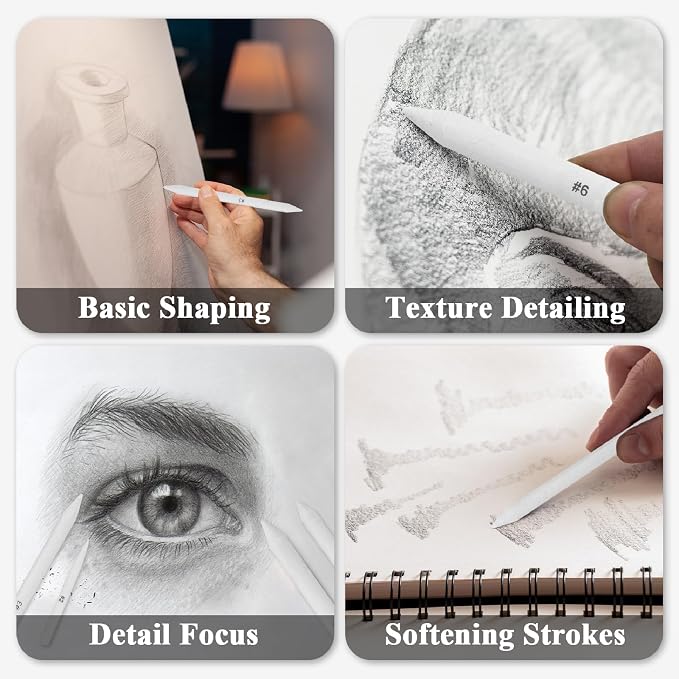 Aenir Blending Stumps for Drawing, Tortillons Blending Stumps Set of 13 Pack - Image 6