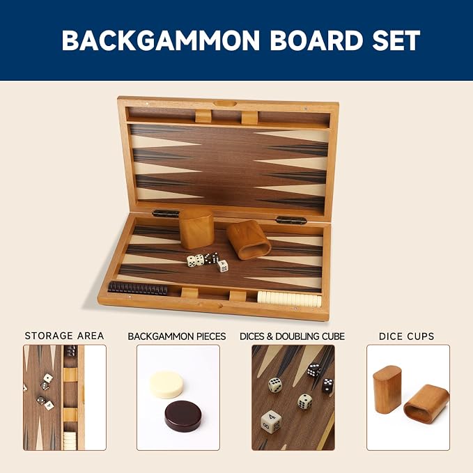 GSE Games & Sports Expert Premium Wooden Folding Inlay Backgammon Board Game Set - Image 2