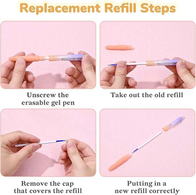 Temiary 4 Pcs Erasable Gel Pens & 10 Pcs Refills, Retractable Ink Pen - Image 4