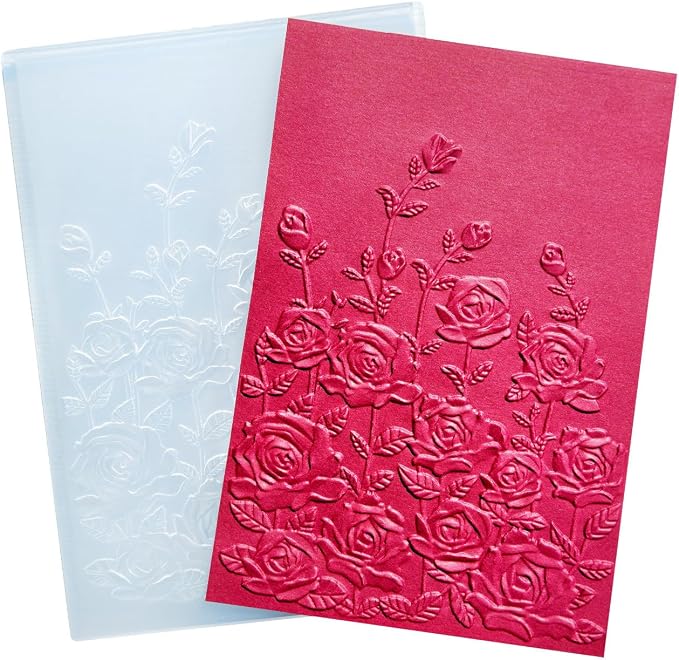 NZJ 3D Texured Spring Flower Rose Bloom Plastic Embossing Folders by NZJ