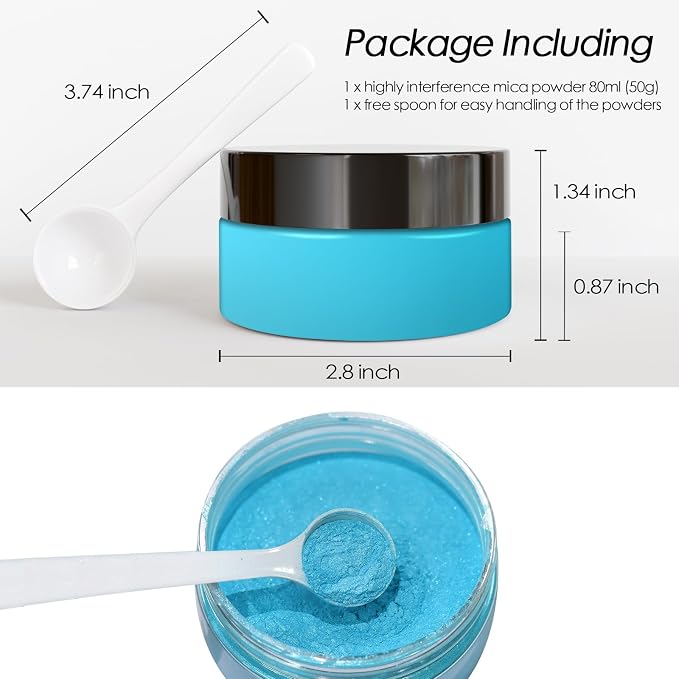 Ceya Highly Interference Mica Powder, 1.8oz/ 50g Turquoise Chrome Nail Powder - Image 4