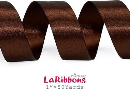 LaRibbons Brown Satin Ribbon 1 Inch 50 Yards Luxury Double Faced Firar Brown - Image 5