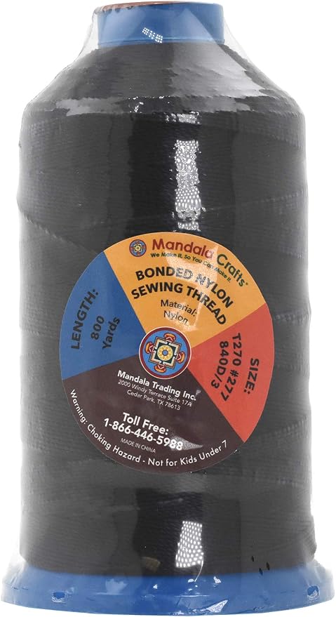 Mandala Crafts Bonded Nylon Thread Black Heavy Duty Sewing Threads - Image 2