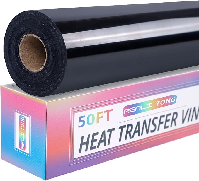 RENLITONG Black Iron on Vinyl 12Inch by 50ft Roll HTV Heat Transfer Vinyl by RENLITONG