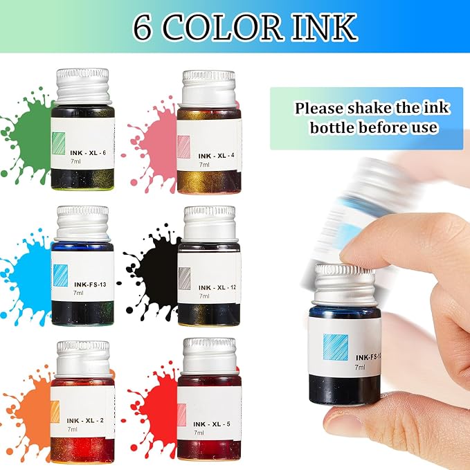Zonon Glass Dipped Pen Ink Set 14 Pcs Include 6 Pcs Glass Dip Pen, 6 Colorful - Image 4