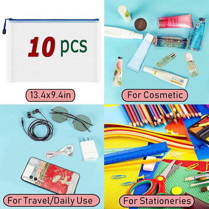 AUSTARK 10 Pcs Zipper File Bags, Waterproof Plastic Mesh Pouch - Image 7