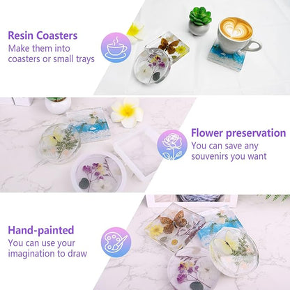 4 Resin Coaster Molds, Square Round Coaster Resin Molds, Small Coaster Silicone - Image 5