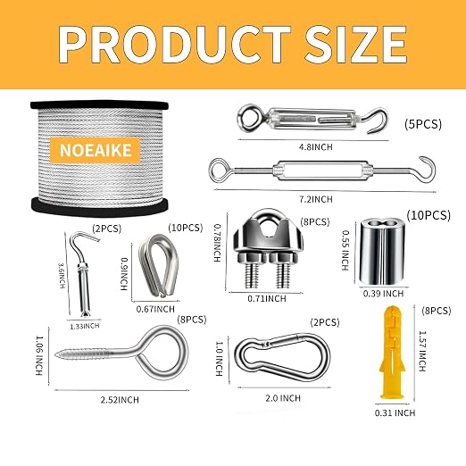 Wire Rope Kit, 165FT 1/8" Vinyl Coated Stainless Steel Wire, Turnbuckles - Image 2
