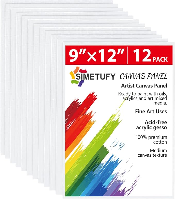 Simetufy 12 Pack 9 x 12 inch Canvas Boards by Simetufy
