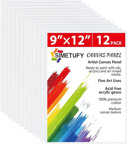 Simetufy 12 Pack 9 x 12 inch Canvas Boards by Simetufy