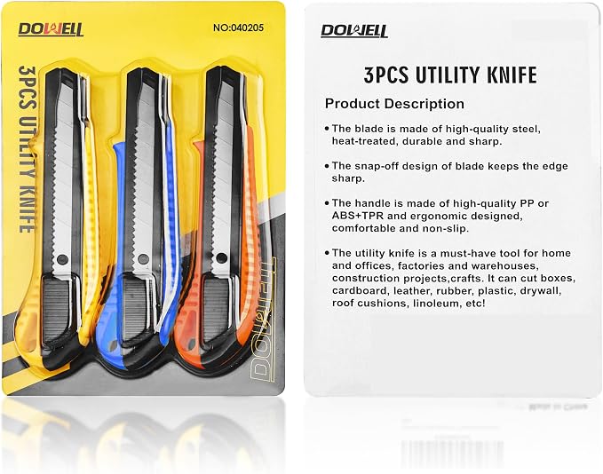 DOWELL Box Cutter Utility Knife Retractable Snap Off Blades Hobby Knife 3 Pack - Image 2
