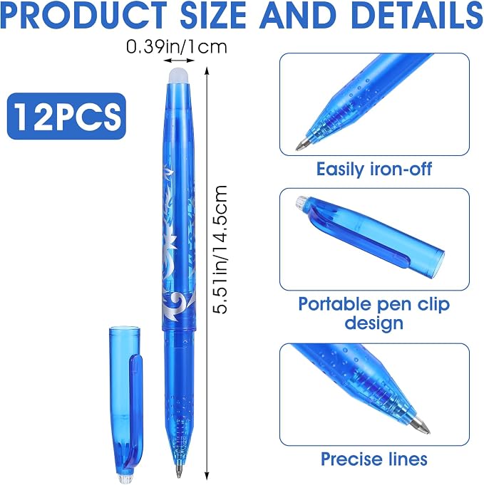 12pcs Heat Erasable Pens for Fabric, Fabric Marking Pens Fabrics Markers No - Image 2