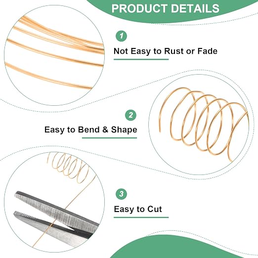 0.5 mm/24 Gauge Copper Wire for Jewelry Making, 20.3FT Copper Beading Craft - Image 2