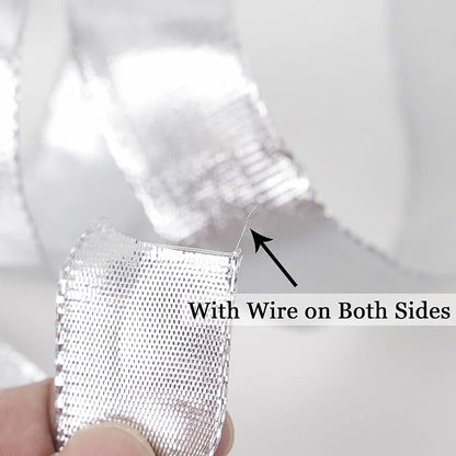 MEEDEE Silver Wired Woven Metallic Ribbon - Image 3