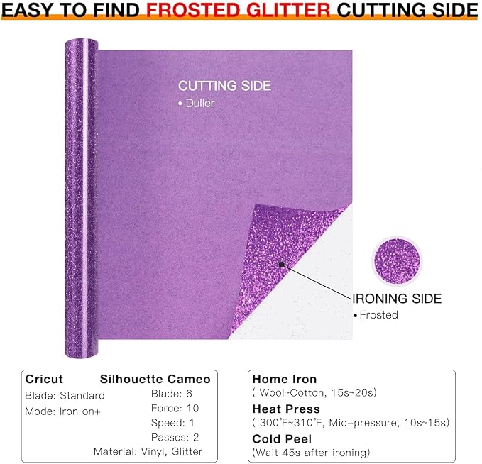 HTVRONT Purple Glitter HTV Heat Transfer Vinyl Rolls - Image 5