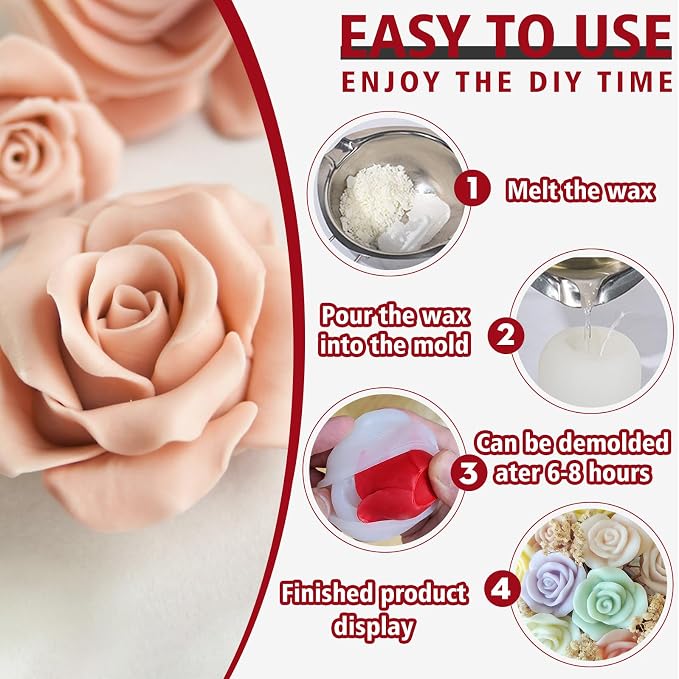JDH 3 PCS Rose Flower Molds Flower Silicone Candle Mold Candle molds - Image 2