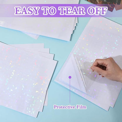 60 Sheets Holographic Laminate Sheets Clear Glitter A4 Size Vinyl Sticker Paper - Image 5