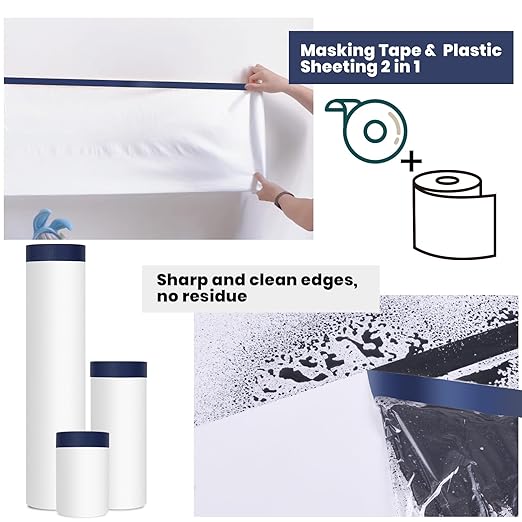 ADHES Painters Plastic with Tape, 24 inch x 90 feet x 3 Rolls Painters Tape - Image 2