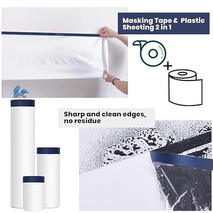ADHES Painters Plastic with Tape, 24 inch x 90 feet x 3 Rolls Painters Tape - Image 2