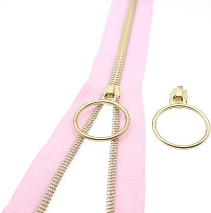 Leekayer #5 Gold Metallic Nylon Coil Zippers by The Yard Bulk 10 Yards Pink by Leekayer