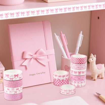 12 Rolls Pink Bow Washi Tape, Bowknot Plaid Adhesive Masking Tapes Decorative - Image 7
