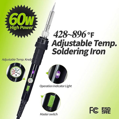 YIHUA 947-III 60W Soldering Iron Kit Temperature Adjustable 428-896°F 2-IN-1 - Image 2