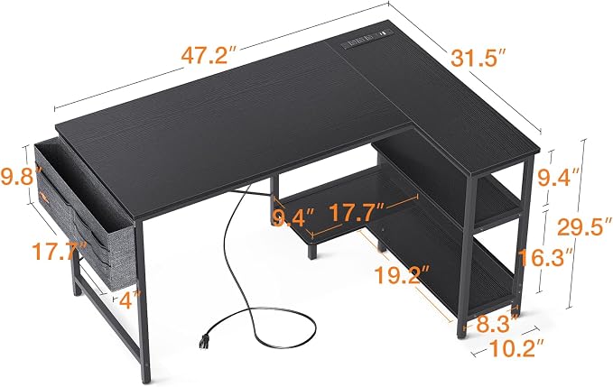 ODK 48 Inch Small L Shaped Gaming Computer Desk - Image 3