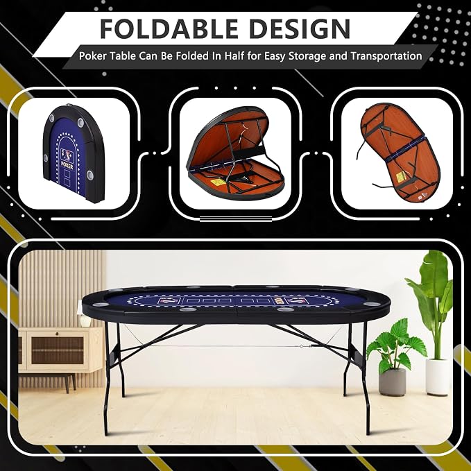 71" Foldable Poker Table for 8 Players, Professional Texas Hold'em Casino Table - Image 5