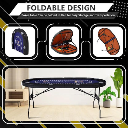 71" Foldable Poker Table for 8 Players, Professional Texas Hold'em Casino Table - Image 5