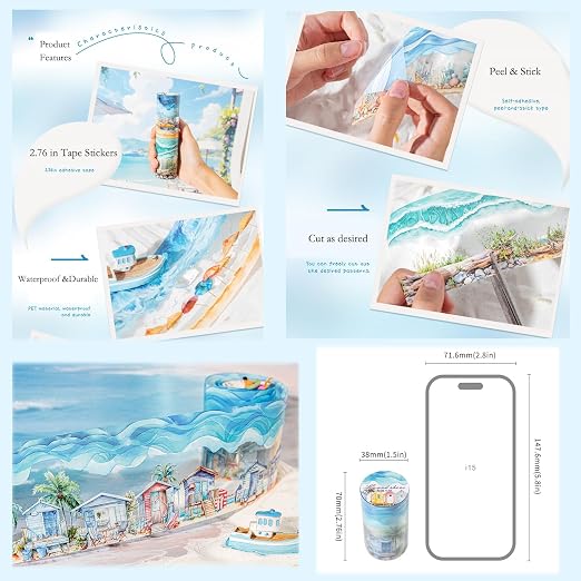 6 Rolls PET Tape Stickers for Journaling, Ocean Washi Tape Stickers for - Image 5