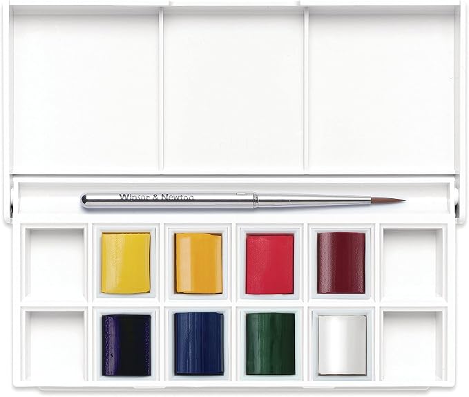 Winsor & Newton Cotman Watercolor Paint Set, 8 Half Pan, Floral Colors w/ Brush - Image 2