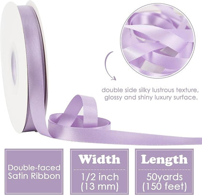 HUIHUANG Lavender Satin Ribbon 1/2 inch X 50 Yards Continuous, DIY Crafts - Image 2