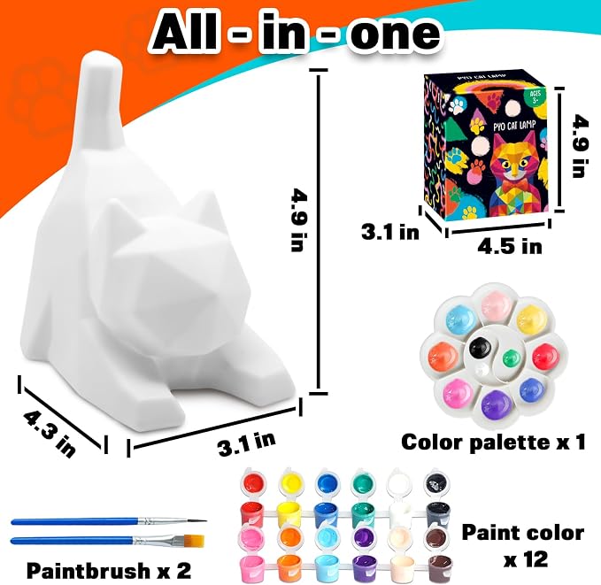FUNZBO 4.3in Paint Your Own Cat Lamp Kit - Image 3