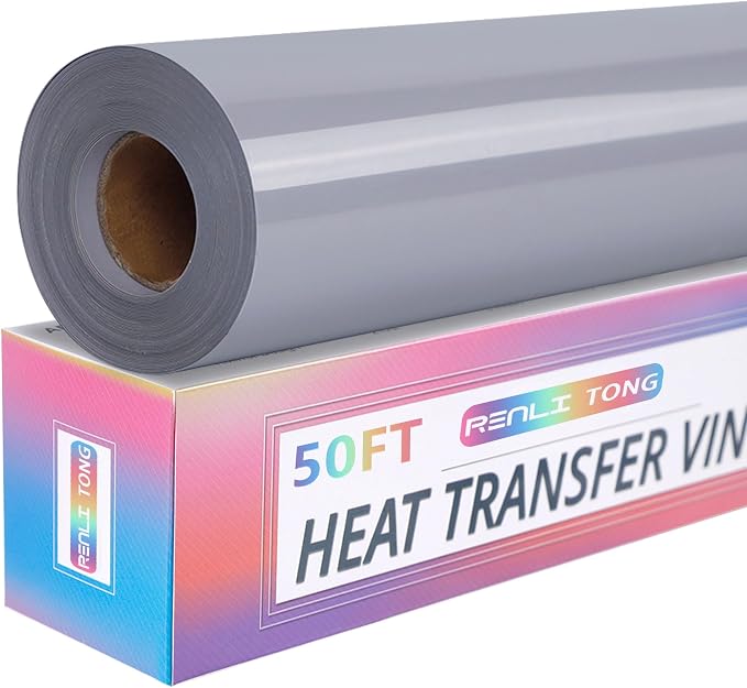 RENLITONG Grey Iron on Vinyl 12Inch by 50ft Roll HTV Heat Transfer Vinyl by RENLITONG
