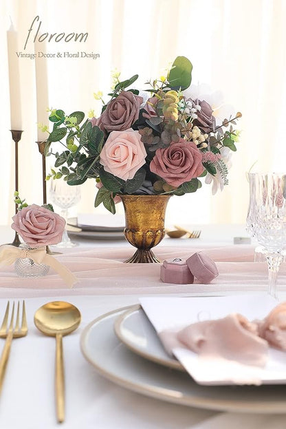 Floroom Artificial Flowers 25pcs Real Looking Dusty Rose Ombre Colors Foam Fake - Image 2