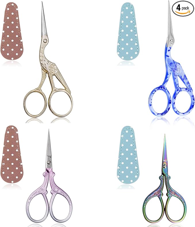 BIHRTC Stork Scissors with Leather Cover Stainless Steel Crane Design Sewing by HOME