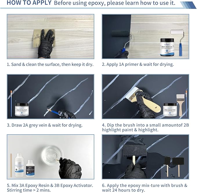 GLAINTE Black Marble Countertop Paint Kit Epoxy Countertop Refinishing Paint Kit - Image 2