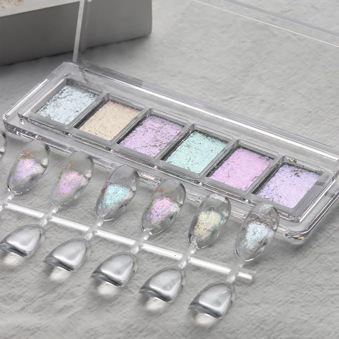 Iridescent Nail Glitter Set, 6 Colors Mud Texture Aurora Chrome Powder - Image 7