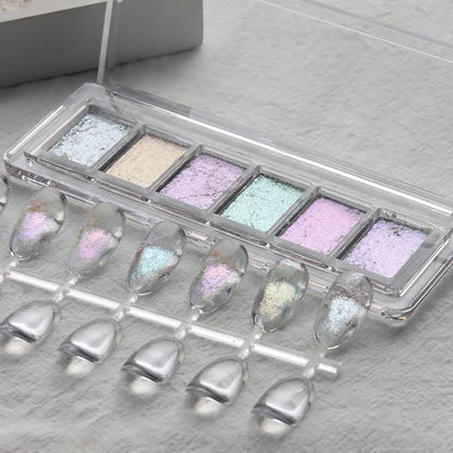 Iridescent Nail Glitter Set, 6 Colors Mud Texture Aurora Chrome Powder - Image 7