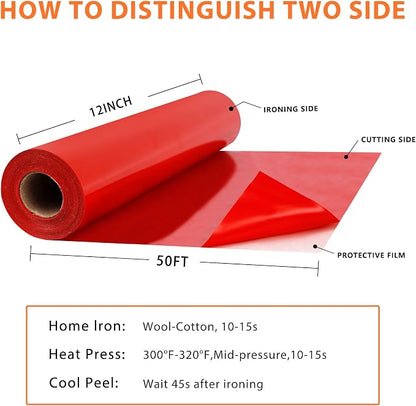 RENLITONG Red Iron on Vinyl 12Inch by 50ft Roll HTV Heat Transfer Vinyl - Image 3