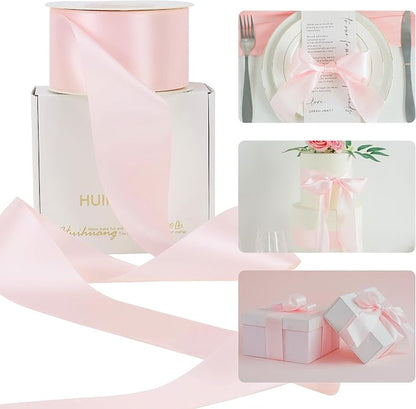 HUIHUANG Pink Ribbon 2 inch Wide Double-Faced Baby Pink Satin Silk Ribbon by HUIHUANG