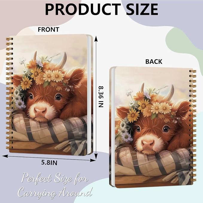 2 PCs Cute Cow Gifts for Women Journaling Notebooks Daisy, Cows Spiral Notebook - Image 2