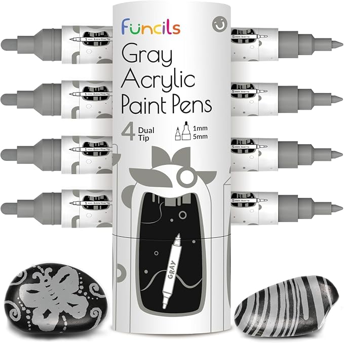 4 Dual Tip Gray Paint Pen Metallic by Funcils