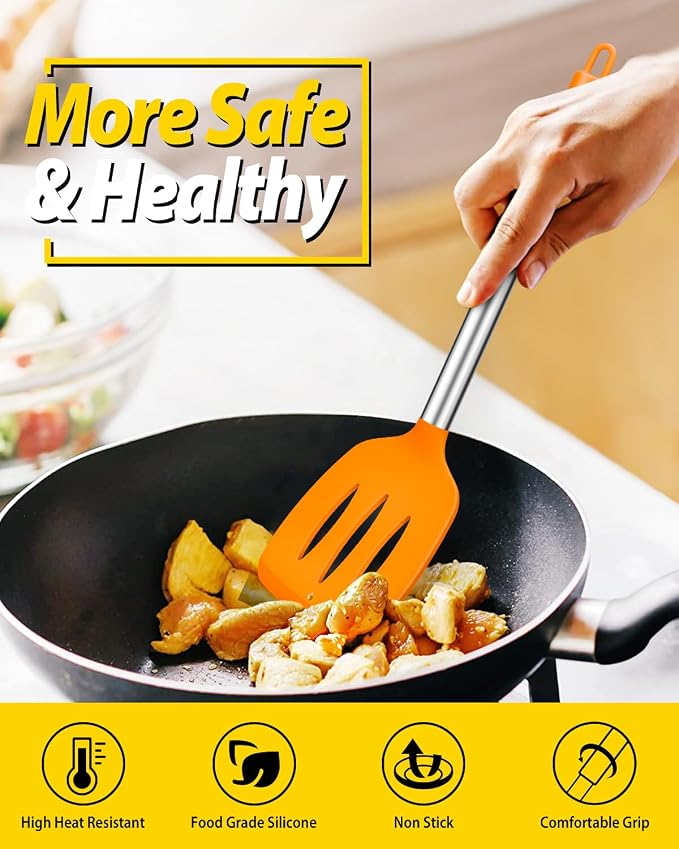 Pack of 4 Silicone Cooking Utensils Set, Non Stick Large Solid Spatulas - Image 4